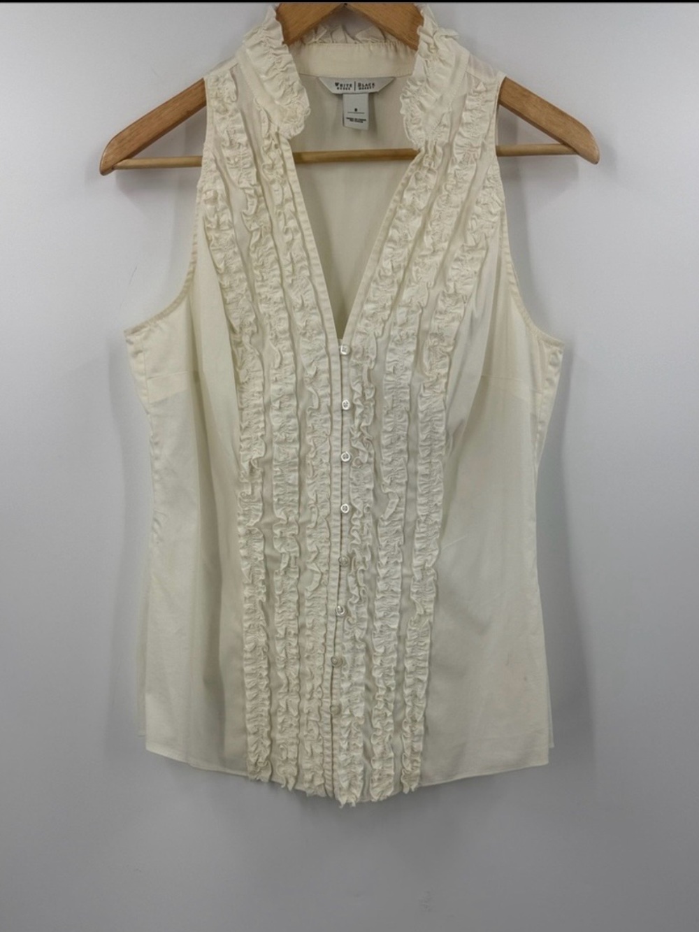White House Black Market Romantic Victorian ruffle cotton cream sleeveless top